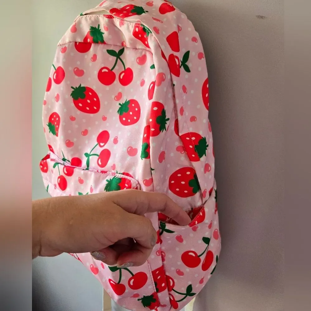 Strawberry & Cherry Print Backpack Set